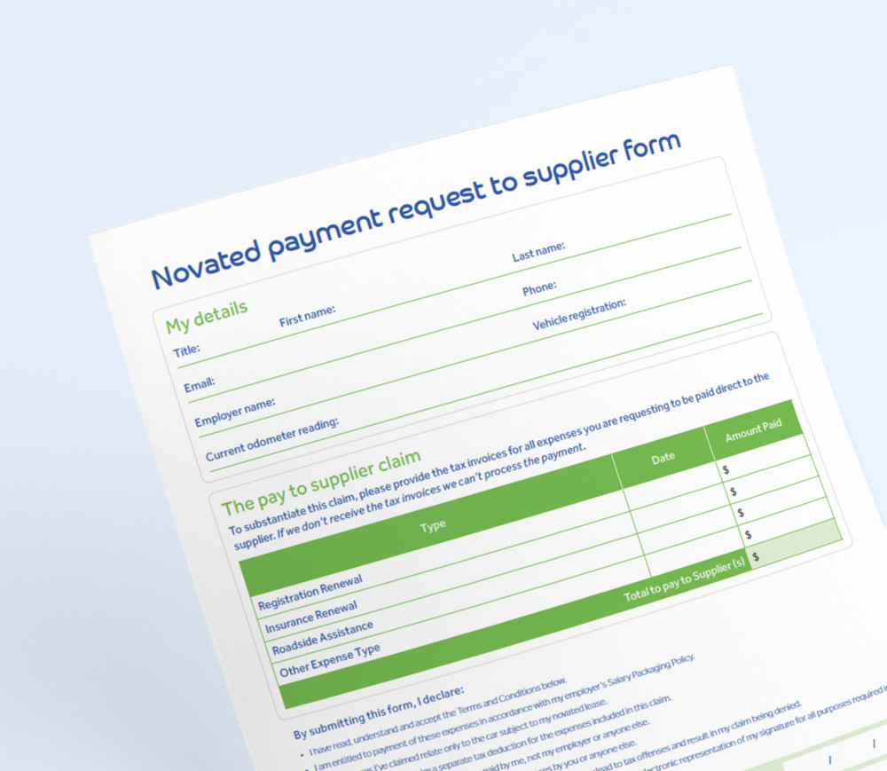 Form Novated payment request to supplier