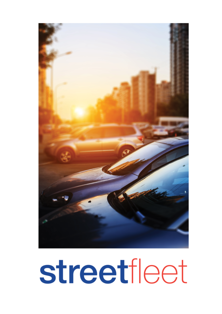 StreetFleet logo with two cares in the foreground and the sun shining in the background