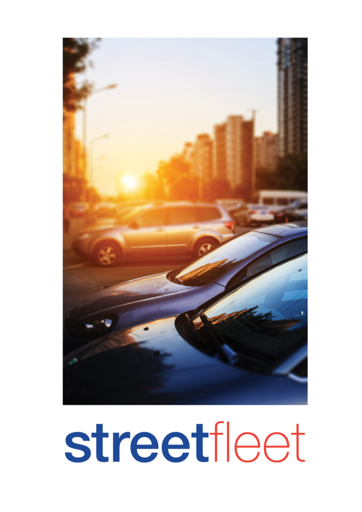 StreetFleet logo with two cares in the foreground and the sun shining in the background