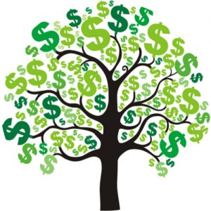 A tree with dollar signs on the branches