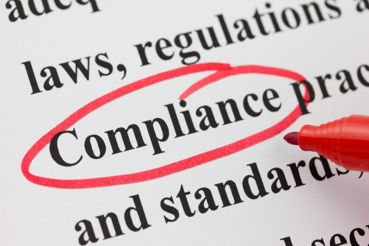 the words laws, regulations, comliance practices and standards written with the work compliance circled in red