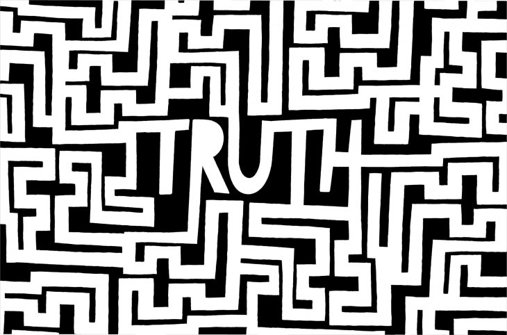 Black and white maze with the text TRUTH in the middle