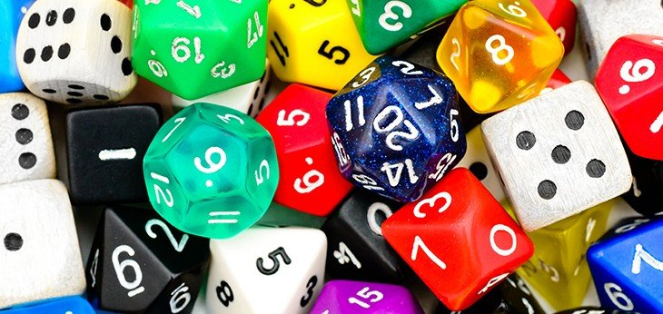 Coloured dice of difference sizes